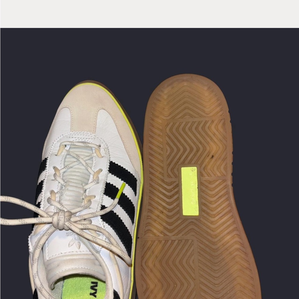 Ivy Park Adidas White Black Low-Top Sneakers with Neon Yellow Trim - Picture 2 of 4